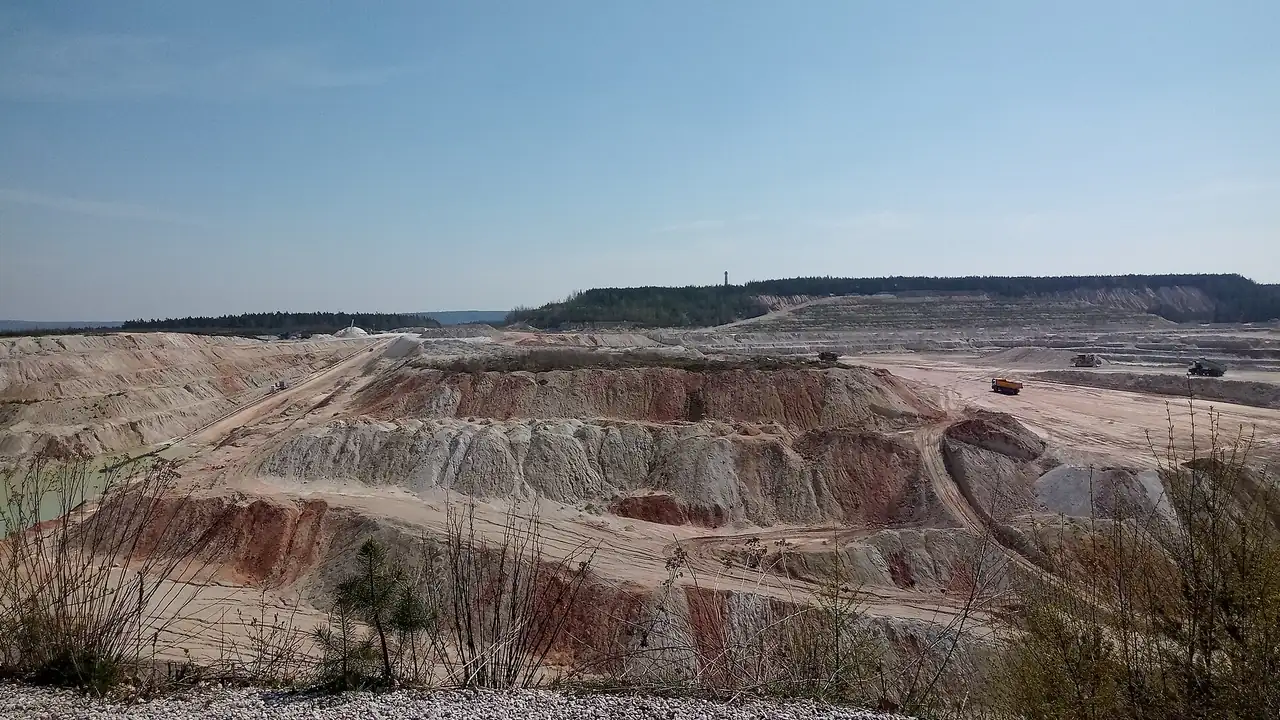Terraced open-pit clay quarry, the starting point of industrial mineral supply